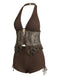 Braunes 60er Netz-Tankini-Set mit Neckholder und Stickerei
