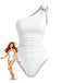 Weißer 70er Badeanzug mit One-Shoulder und gerafft