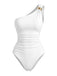 Weißer 70er Badeanzug mit One-Shoulder und gerafft