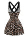 Leoparden-Printer 70er Netz-Badeanzug mit V-Ausschnitt und Criss-Cross