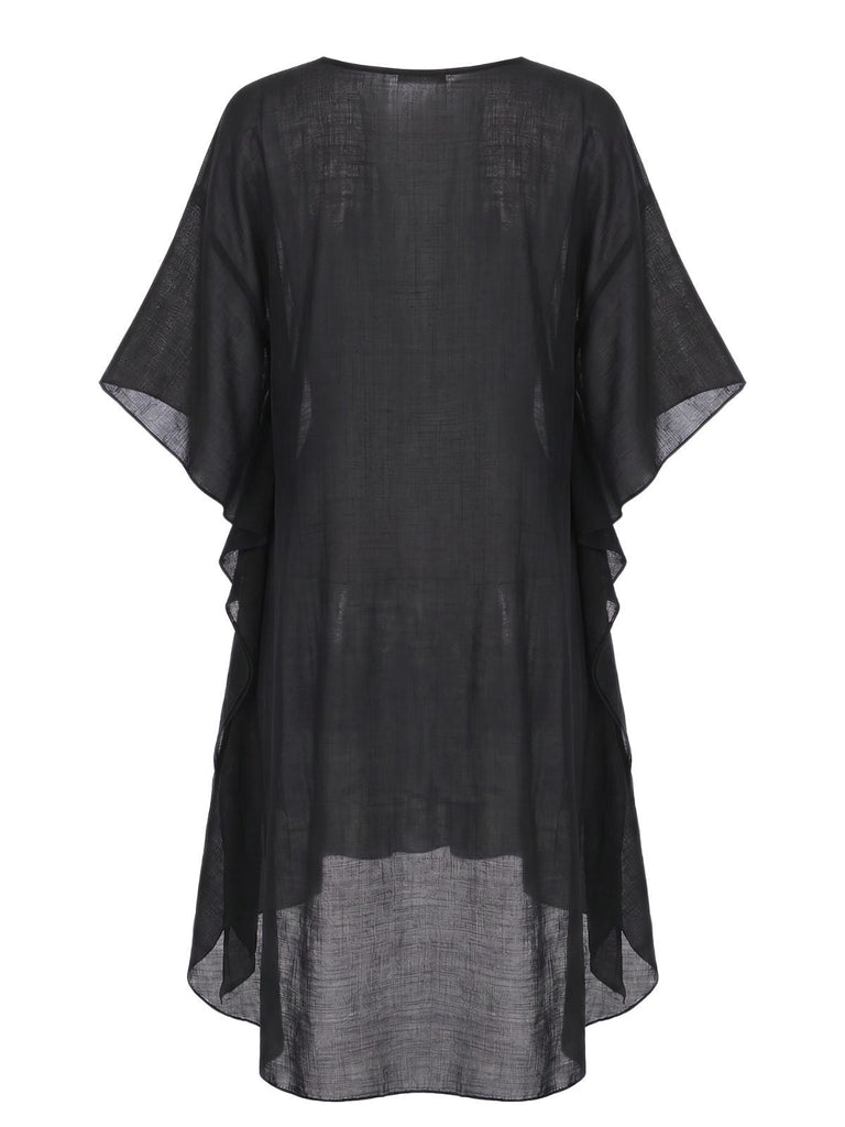 70er Cover-Up im Boho-Stil mit Häkelarbeit und Quadrat-Muster