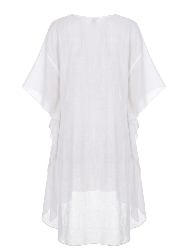 70er Cover-Up im Boho-Stil mit Häkelarbeit und Quadrat-Muster
