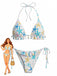 Blaues 50er Bikini-Set mit Rüschen und Neckholder