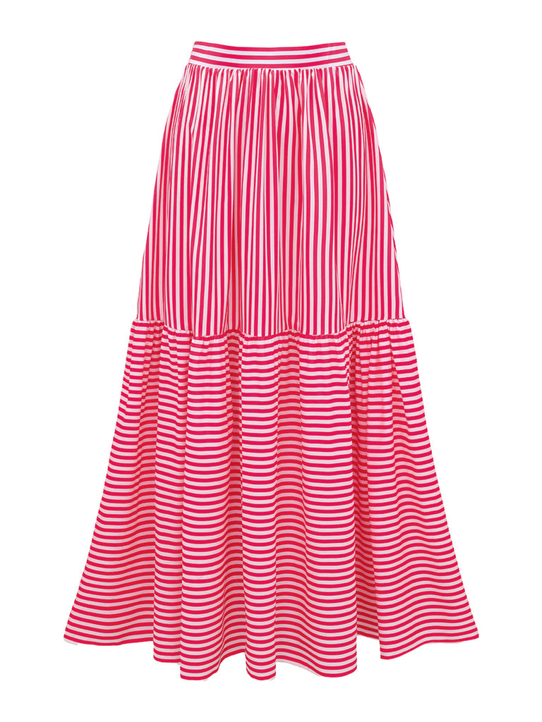Rosa 40er Trägerloser Badeanzug & Cover-Up mit Streifen