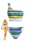 Blaues 40er Bikini-Set mit Streifen und One-Shoulder
