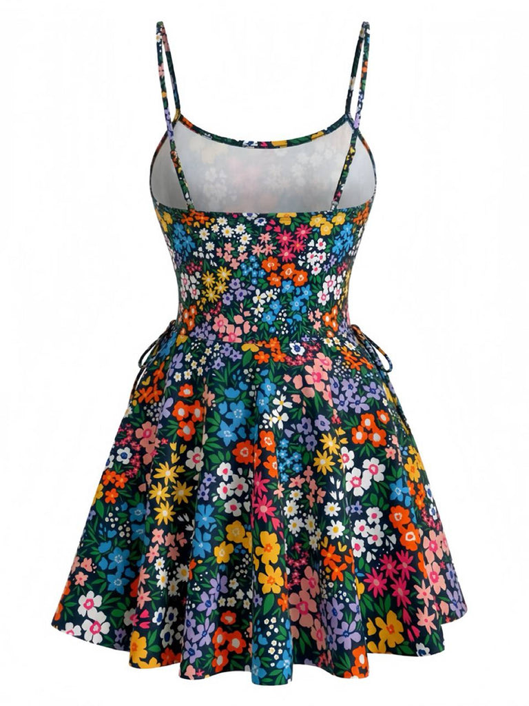 40er Tankini-Set mit Blumen-Print und U-Ausschnitt in Mehrfarbig