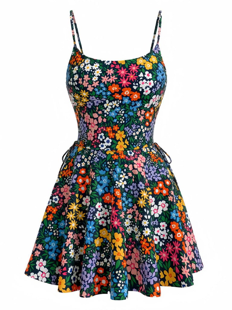 40er Tankini-Set mit Blumen-Print und U-Ausschnitt in Mehrfarbig
