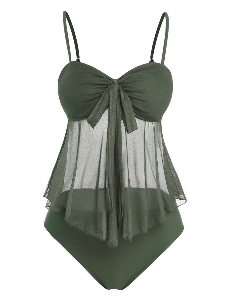 50er Netz-Tankini-Set mit Schleife und Hohe Taille