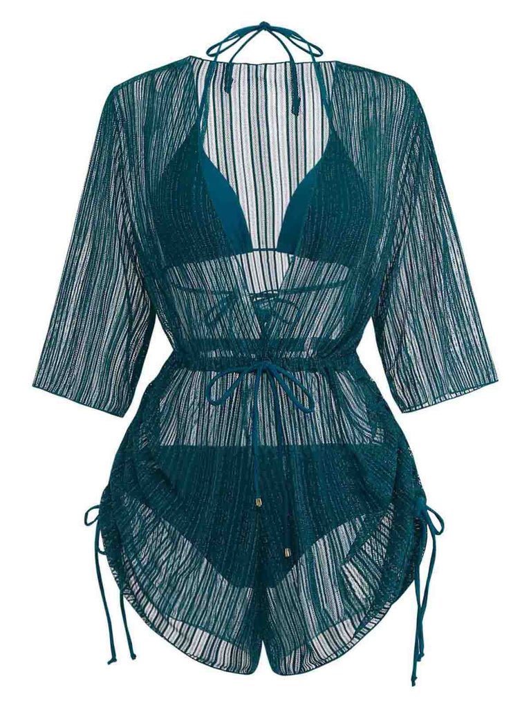 50er Bikini-Set & Cover-Up mit Neckholder und Glitzer