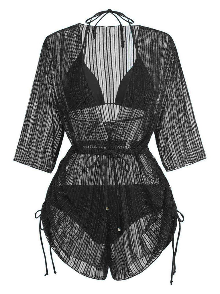 50er Bikini-Set & Cover-Up mit Neckholder und Glitzer