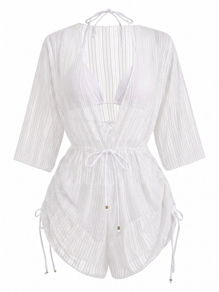 50er Bikini-Set & Cover-Up mit Neckholder und Glitzer