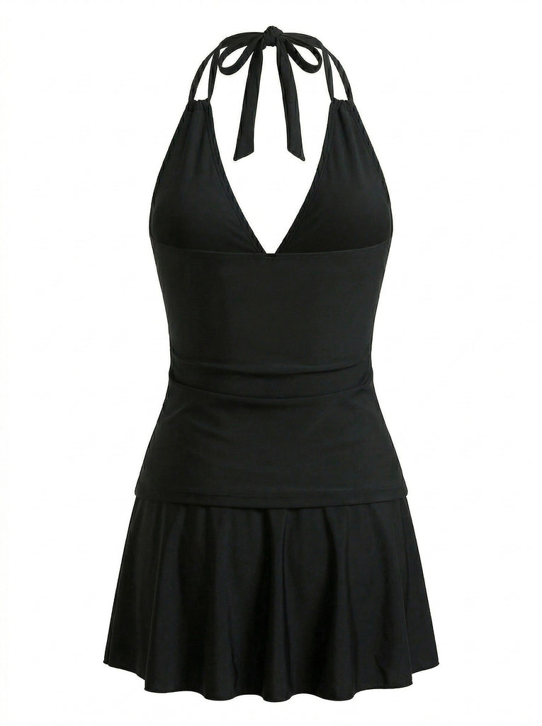 50er Tankini-Set & Cover-Up mit V-Ausschnitt und Neckholder