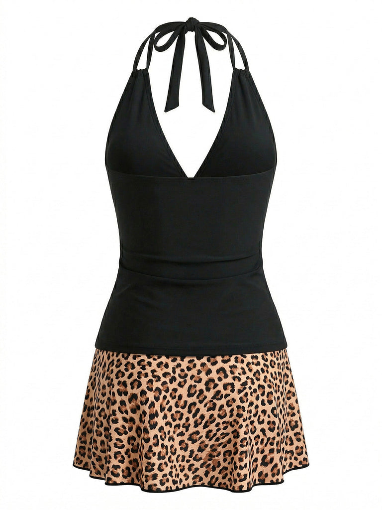 50er Tankini-Set & Cover-Up mit V-Ausschnitt und Neckholder