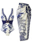 30er Badeanzug & Cover-Up mit Blumen und Vogel-Motiv in Blau