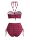 Rosenrotes 40er Bikini-Set mit Neckholder und Schmetterling