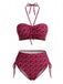 Rosenrotes 40er Bikini-Set mit Neckholder und Schmetterling