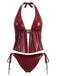 Rotes 40er Leder-Tankini-Set mit Neckholder und Hülse
