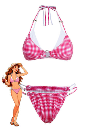 Rosa 50er Bikini-Set mit Neckholder und Gingham