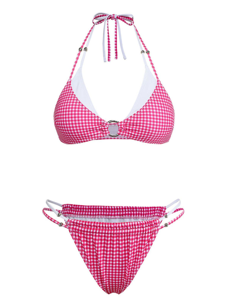 Rosa 50er Bikini-Set mit Neckholder und Gingham
