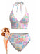 Rosa 60er Bikini-Set mit V-Ausschnitt und Neckholder