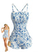 Blauer 50er Tankini & Shorts mit Plissee und hoher Taille