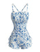 Blauer 50er Tankini & Shorts mit Plissee und hoher Taille