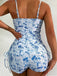 Blauer 50er Tankini & Shorts mit Plissee und hoher Taille