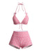 Rosa 80er Bikini-Set & Shorts mit Neckholder und Schleife