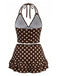 Brauner 50er Badeanzug mit Polka-Dots und Neckholder