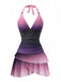 Lavendeles 80er Tankini-Set mit Neckholder und gerafft