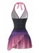 Lavendeles 80er Tankini-Set mit Neckholder und gerafft