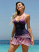 Lavendeles 80er Tankini-Set mit Neckholder und gerafft