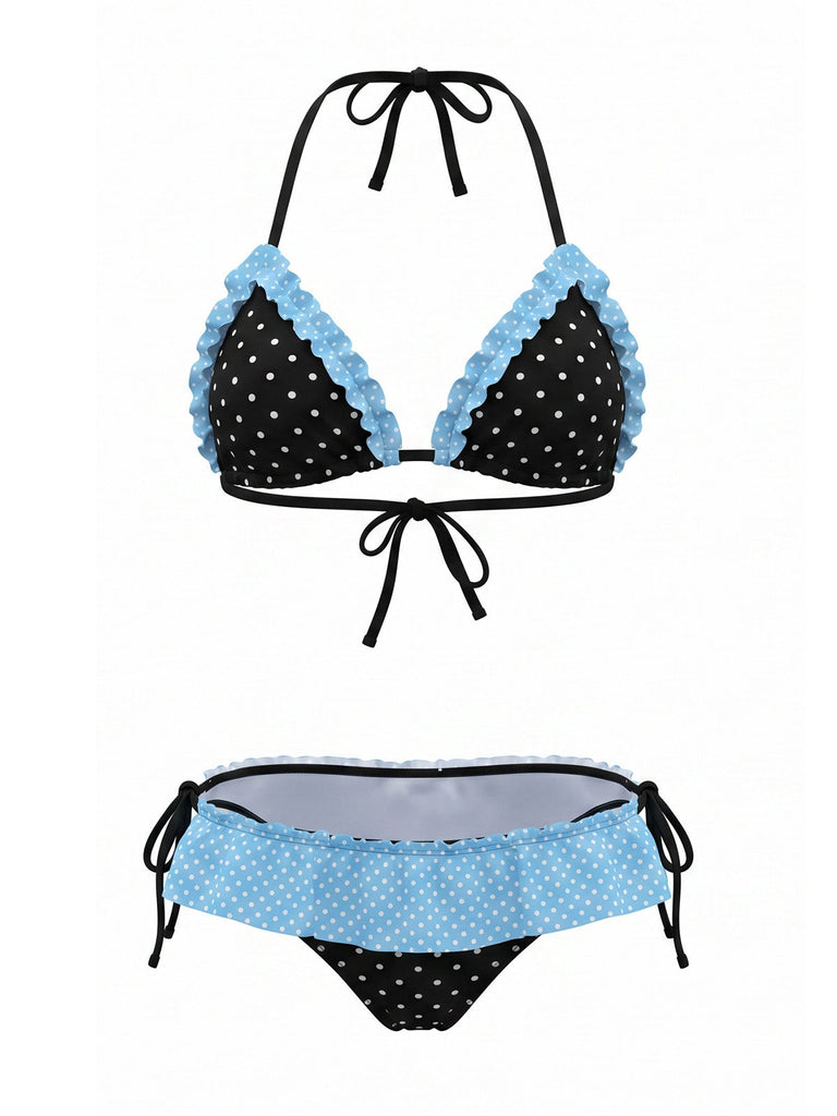 80er Bikini-Set mit Polka-Dots und Neckholder