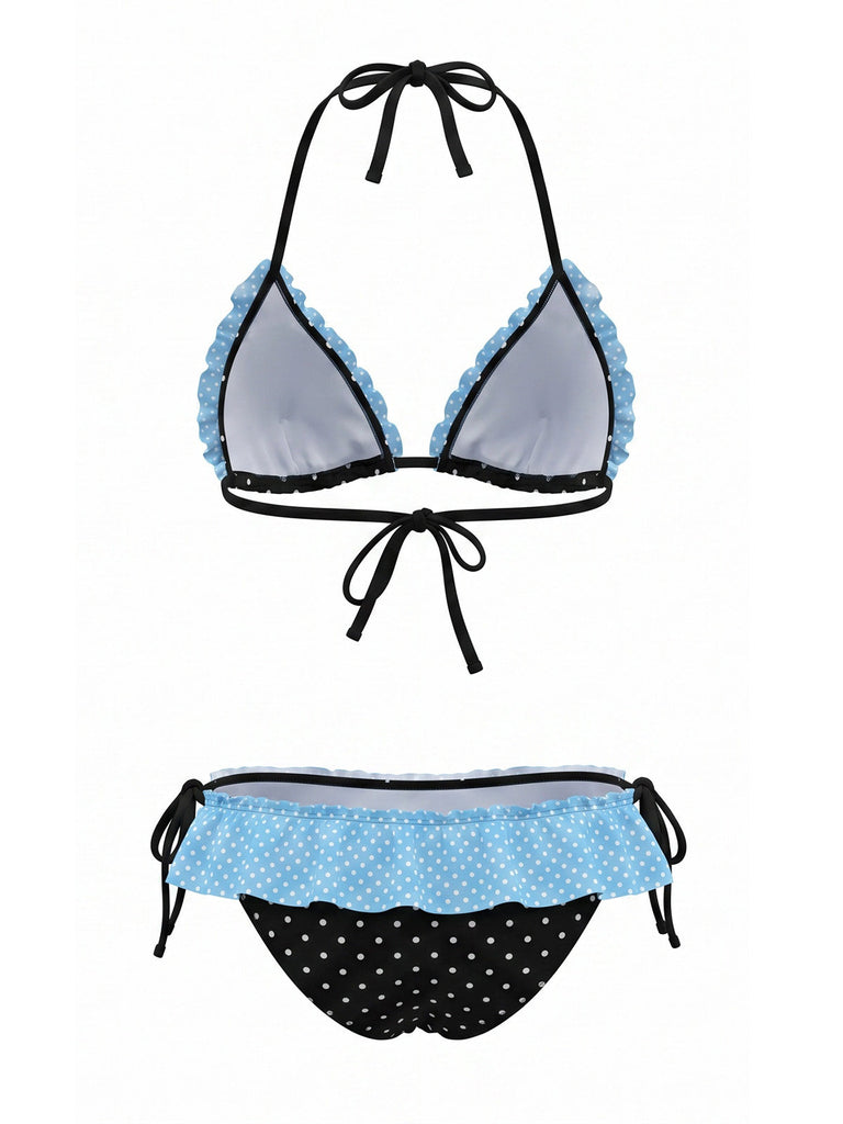 80er Bikini-Set mit Polka-Dots und Neckholder