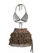 Leoparden-Printes 80er Bikini-Set & Cover-Up mit Plissee und Licht