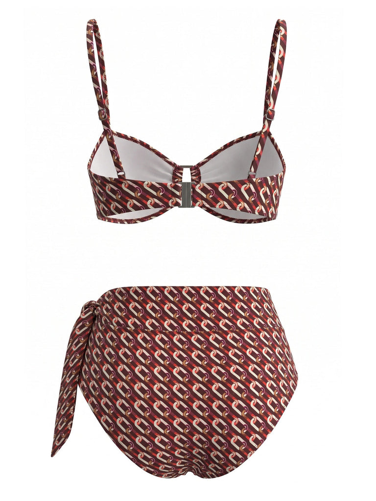 Braunes 40er Bikini-Set mit Hohe Taille und Print