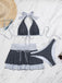 2-teiliges Schwarz 1940er Polka Dot Neckholder Bikini-Set & Überwurf