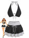 2-teiliges Schwarz 1940er Polka Dot Neckholder Bikini-Set & Überwurf