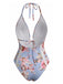 Blauer 40er Badeanzug mit Neckholder und Blumen