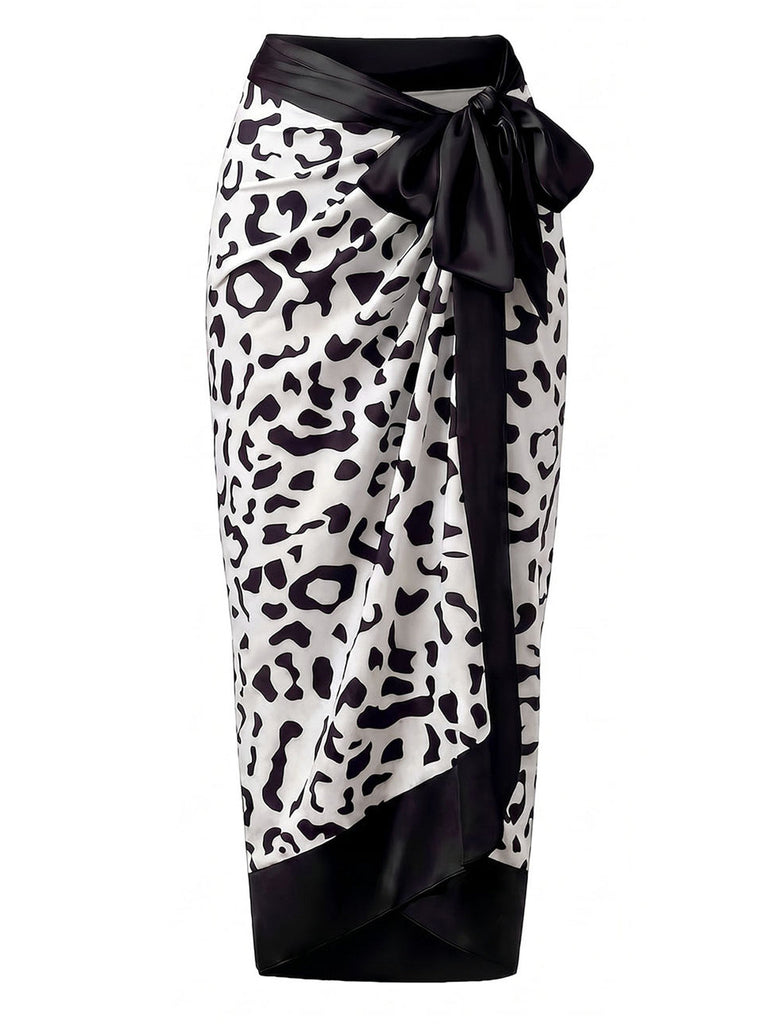 80er Badeanzug & Cover-Up mit V-Ausschnitt und Leoparden-Print