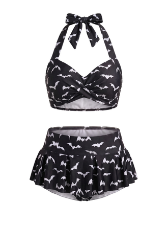 Schwarzes 60er Bikini-Set mit Herz und Schläger