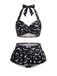 Schwarzes 60er Bikini-Set mit Herz und Schläger
