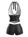 Schwarzes 60er Tankini-Set mit Polka-Dots und Neckholder