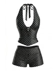Schwarzes 60er Tankini-Set mit Polka-Dots und Neckholder