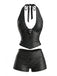 Schwarzes 60er Tankini-Set mit Polka-Dots und Neckholder
