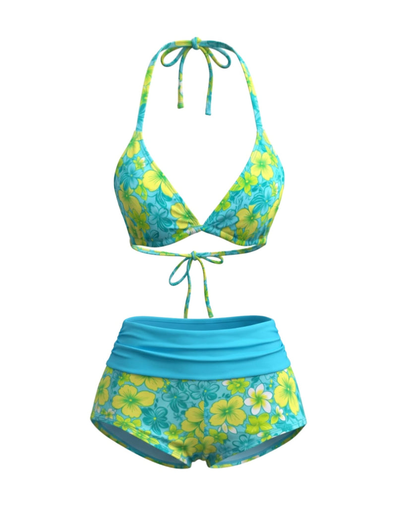 80er Bikini-Set mit Neckholder und Blumen