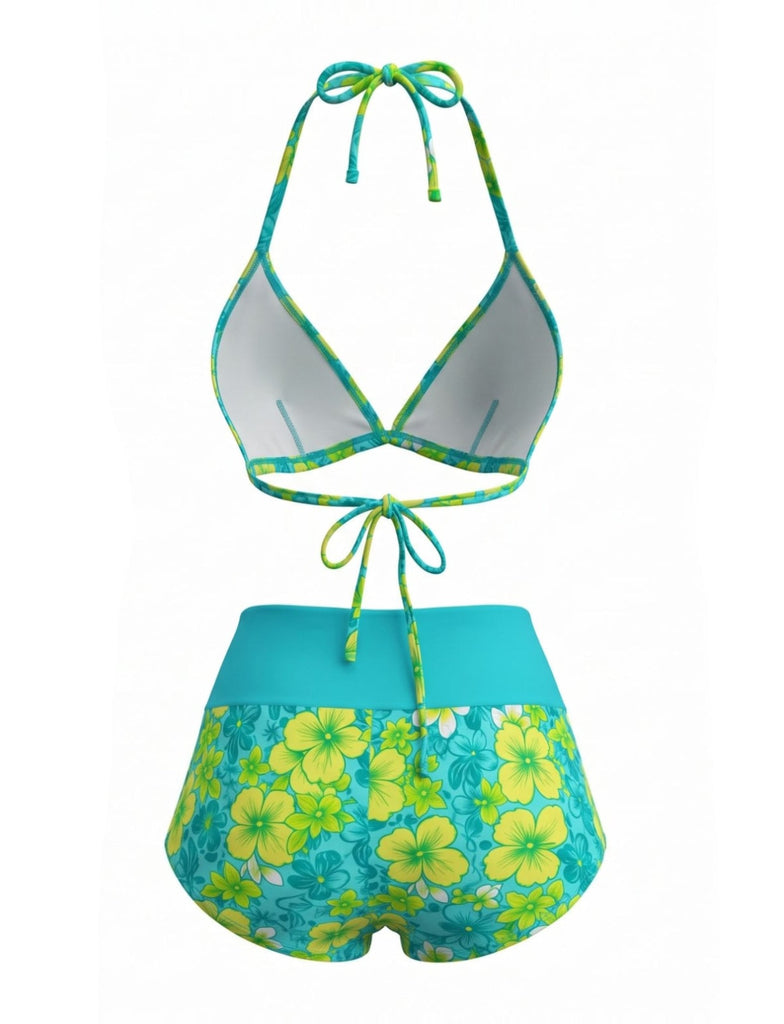 80er Bikini-Set mit Neckholder und Blumen