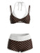 Brauner 50er Badeanzug mit Polka-Dots und Doppelt