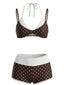 [Vorverkauf] Braunes 50er Bikini-Set im Layer-Look mit Polka-Dots