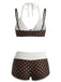 Brauner 50er Badeanzug mit Polka-Dots und Doppelt